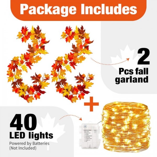 Autumn Maple Leaf Garland with LED String Lights 3.5M