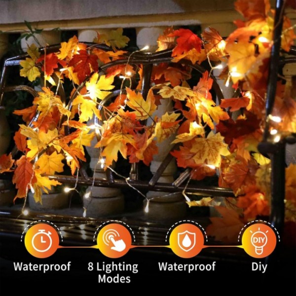 Autumn Maple Leaf Garland with LED String Lights 3.5M