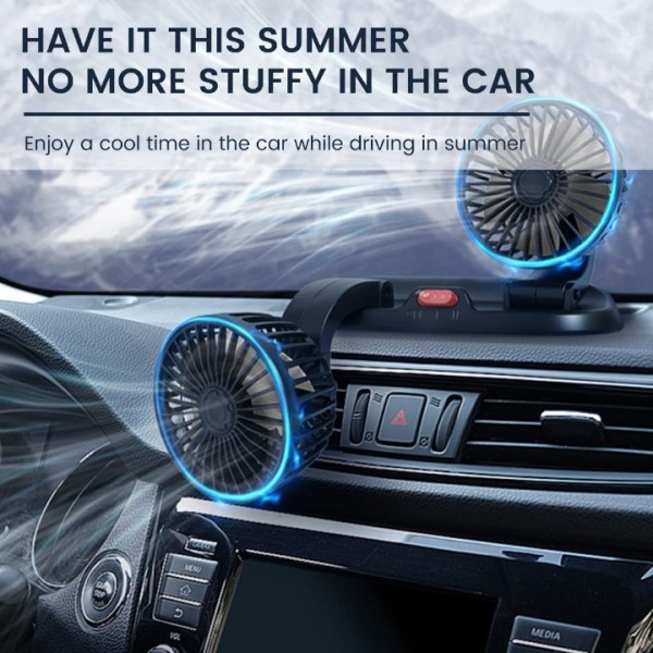 USB Dual Head Car Fan Portable Vehicle Truck 360° Rotatable Auto Cooling Cooler