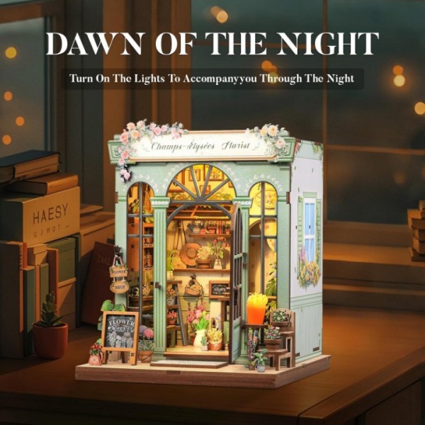 Champs-Élysées Garden DIY Wooden Book Corner Set with LED Lights