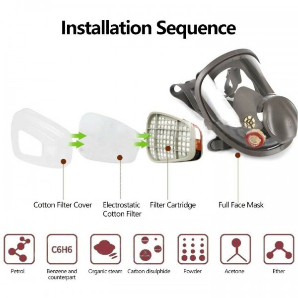 Full Face Mask 6800 With Goggles Filter Anti-Dust/Gas Respirator Mask Reusable