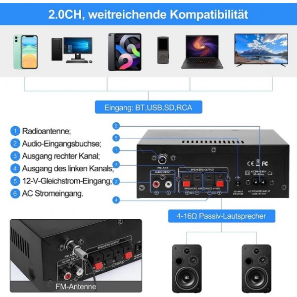 Bluetooth 2.0 Audio Amplifier with Karaoke FM