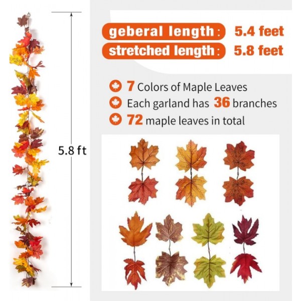 Autumn Maple Leaf Garland with LED String Lights 3.5M