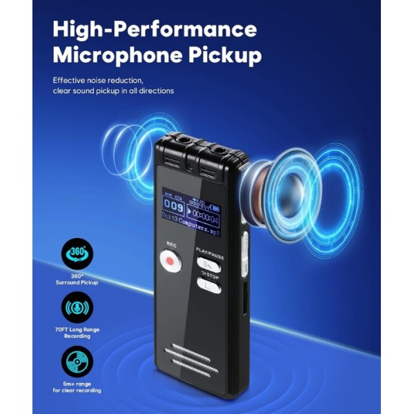 64GB Digital Voice Recorder with Noise Reduction