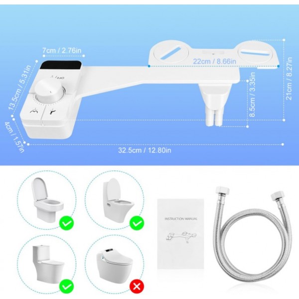 Bidet Toilet Attachment with Dual Nozzles