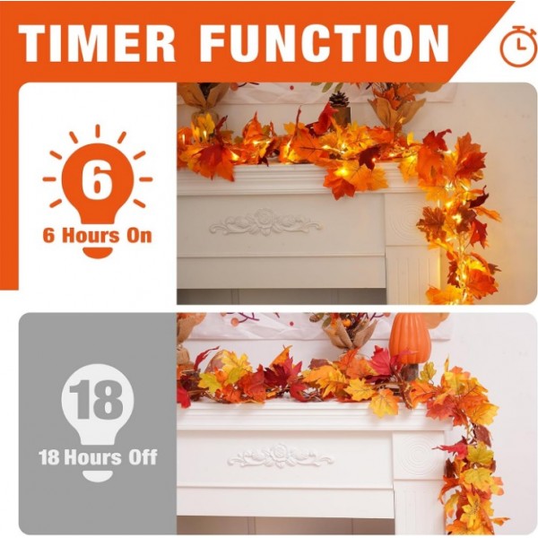 Autumn Maple Leaf Garland with LED String Lights 3.5M