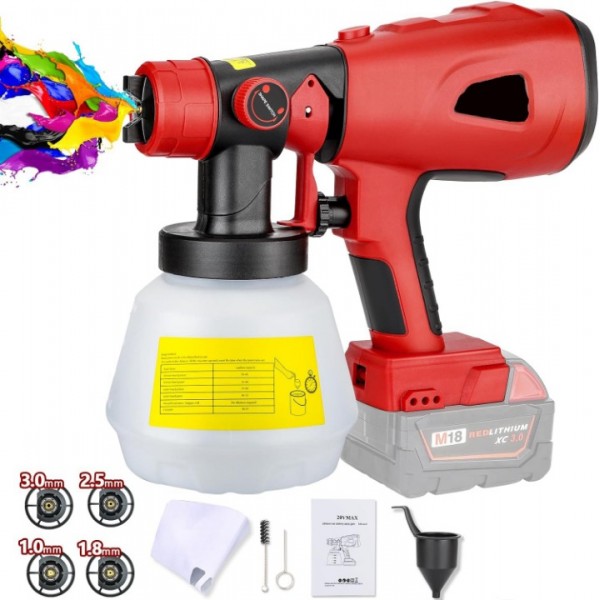 Cordless 20V Paint Sprayer Gun with 4 Nozzles