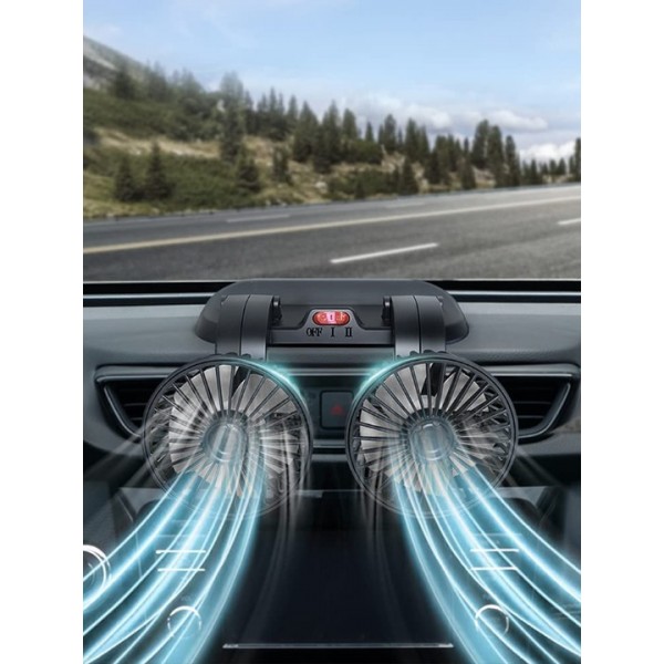 USB Dual Head Car Fan Portable Vehicle Truck 360° Rotatable Auto Cooling Cooler