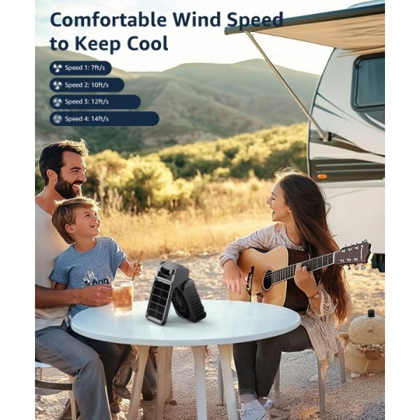 Camping Fan Solar Powered with LED Lantern & Power Bank