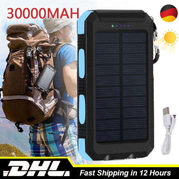 20000mAh Solar Power Bank – Portable Rechargeable Battery Charger with 2 USB Ports & LED Light for Phones