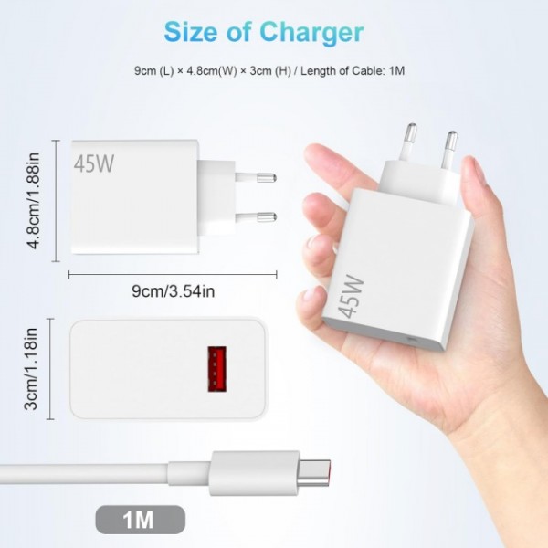 45W Turbo Fast Charger with 6A USB-C Cable