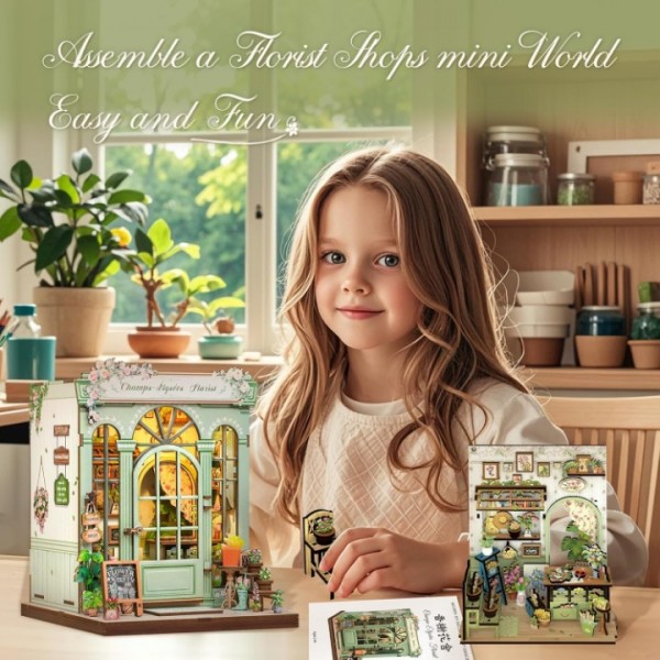 Champs-Élysées Garden DIY Wooden Book Corner Set with LED Lights
