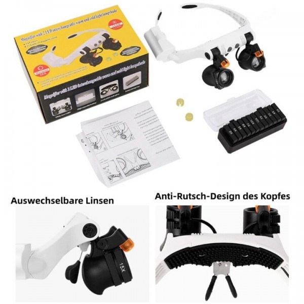 3x-25x LED Head-Mounted Magnifier Glasses for Watchmaking & Jewelry 