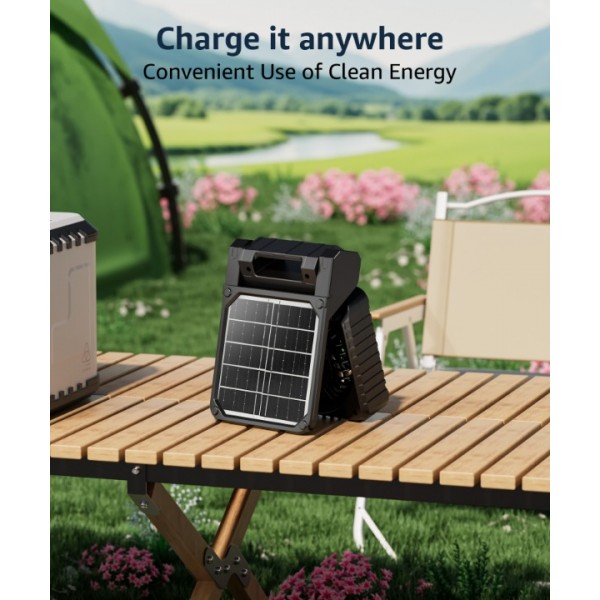 Camping Fan Solar Powered with LED Lantern & Power Bank