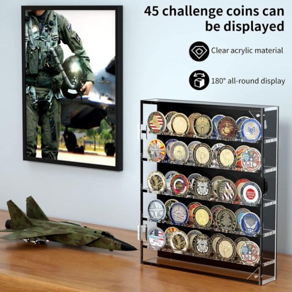 45 Coin Holder Challenge Coin Display Case Acrylic Military Medals Shadow Box