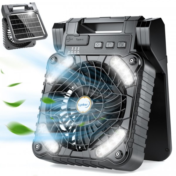 Camping Fan Solar Powered with LED Lantern & P...