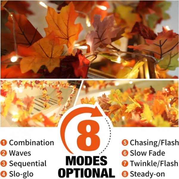 Autumn Maple Leaf Garland with LED String Lights 3.5M