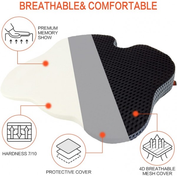 Ergonomic Memory Foam Wedge Car Seat Cushion Black