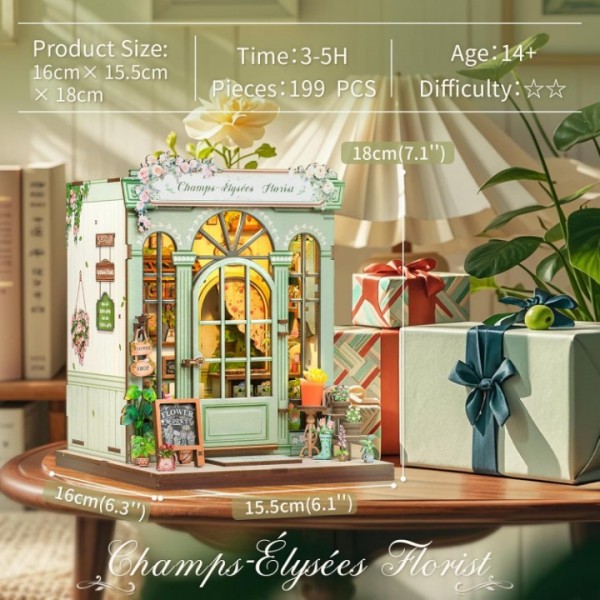 Champs-Élysées Garden DIY Wooden Book Corner Set with LED Lights