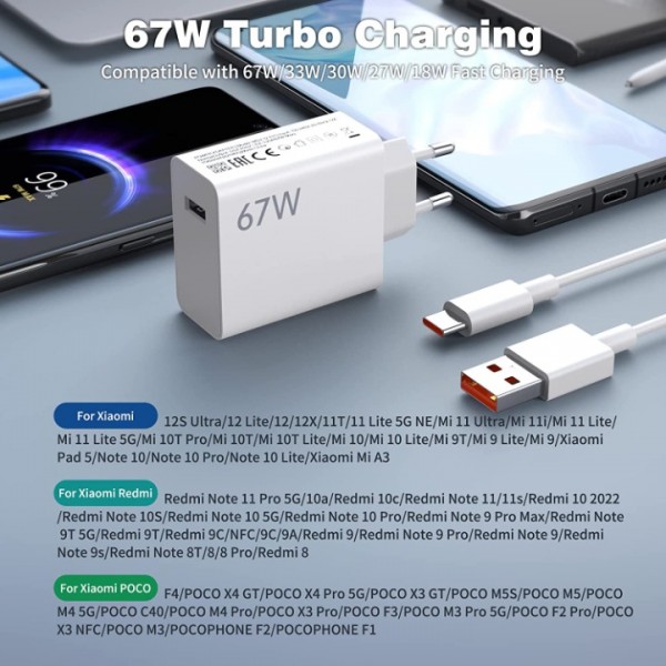 Xiaomi 67W Schnell Ladegerät Netzteil 6A USB-C Kabel Xiaomi 13/13 Lite/12S Ultra