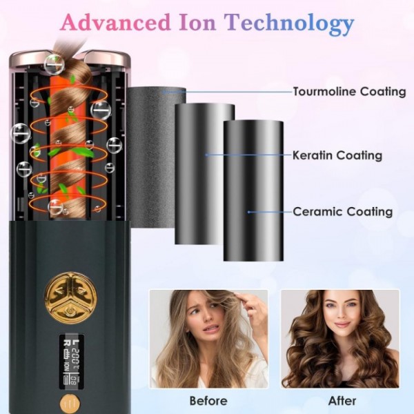 Cordless Automatic Hair Curler with 6 Temperature Settings