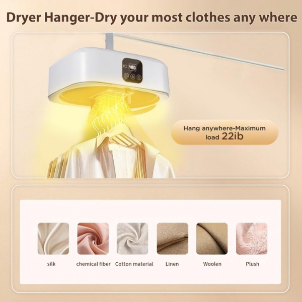 600W Portable Electric Clothes Dryer with Remote Control Timer