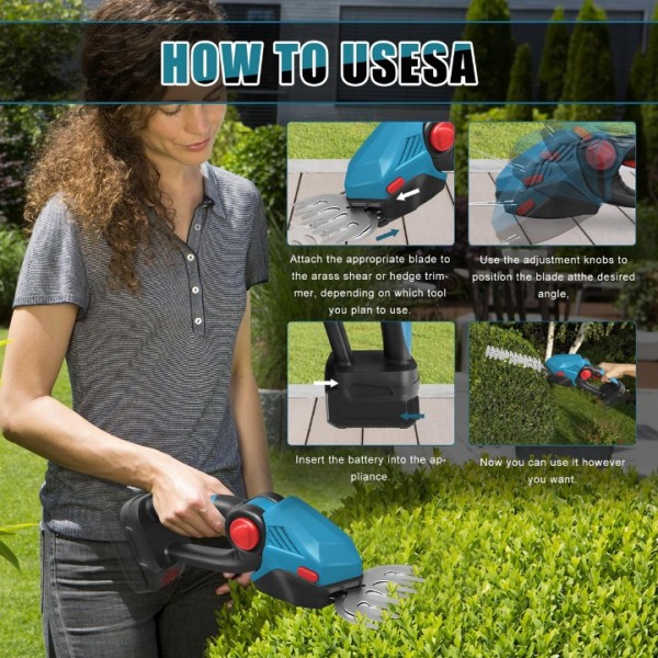 Cordless Hedge Trimmer with Adjustable Blade Angles 