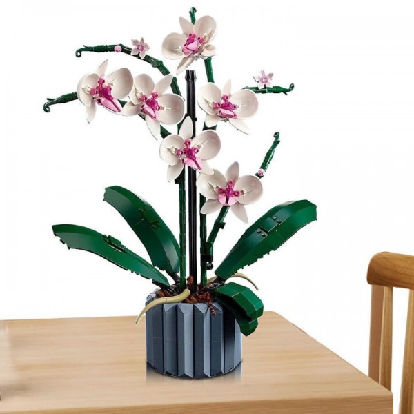 Artificial Orchid Building Block Set with Vase Home Decoration