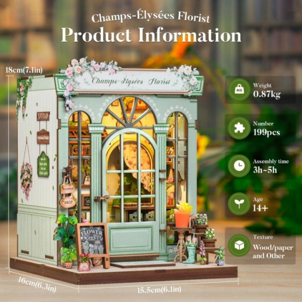 Champs-Élysées Garden DIY Wooden Book Corner Set with LED Lights