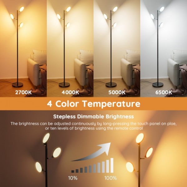 LED Tree Floor Lamp Modern Dimmable Standing Lamp with Remote Touch Control