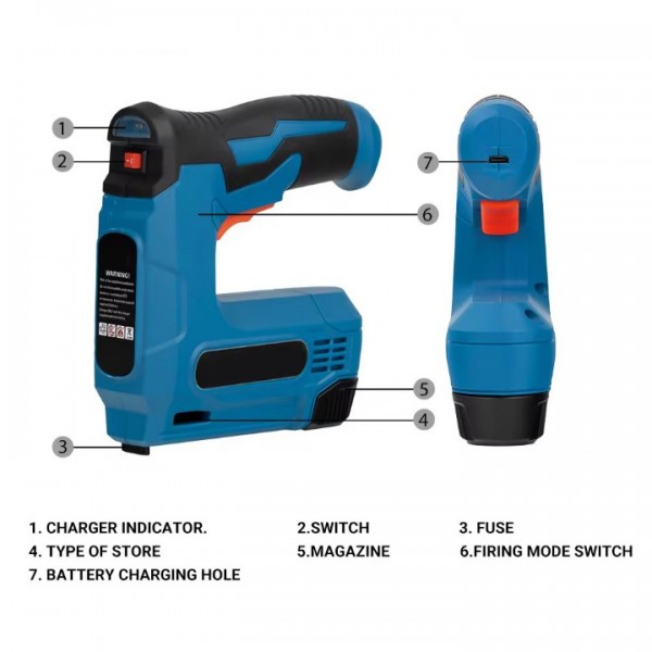 Cordless Electric Nail Gun with 2000mAh Battery and Staples