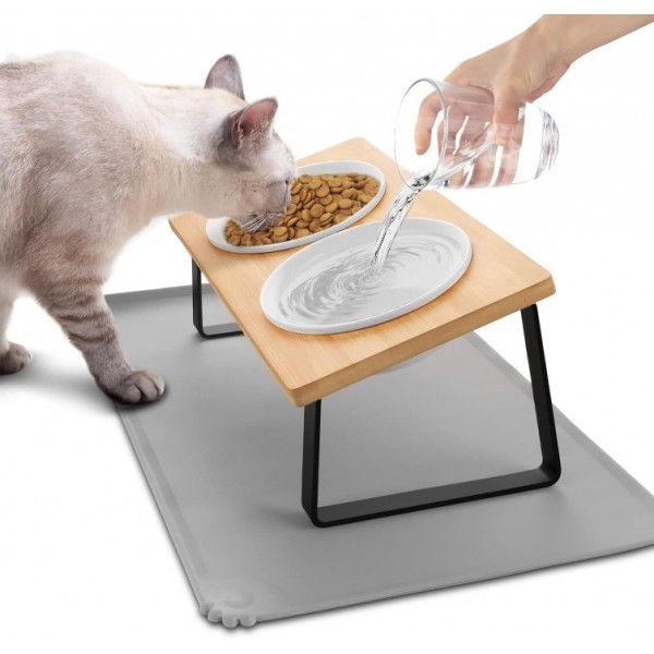 Raised Cat Bowl Ceramic Feeding Bowl with Silicone...