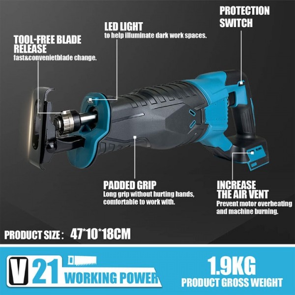 Für Makita18V Akku Säbelsäge Elektrische Reciprosäge Tigersäge Mit 4 Sägeblätter