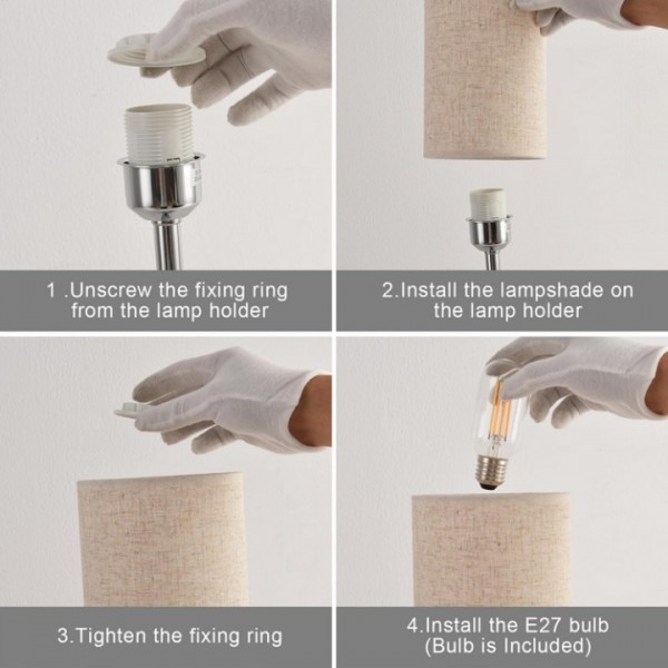 Touch Dimmable Linen Bedside Lamp with USB Charging Ports