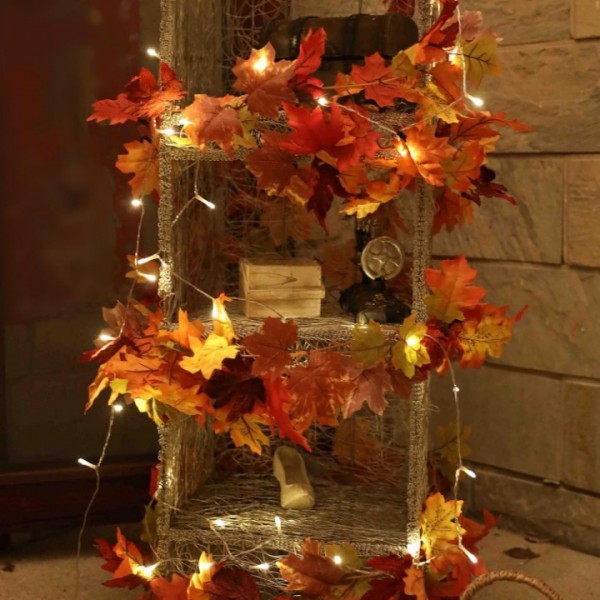 Autumn Maple Leaf Garland with LED String Lights 3.5M