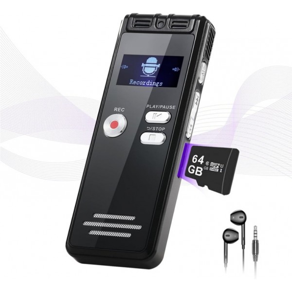 64GB Digital Voice Recorder with Noise Reduction