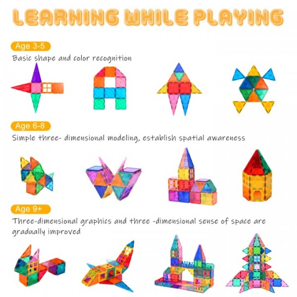100Pcs Magnetic Building Tiles Set Kids Creative 3D Educational Construction Toy