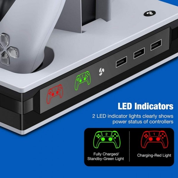 PS5 Cooling Stand with Dual Controller Charging Dock Station