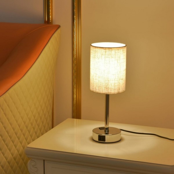 Touch Dimmable Linen Bedside Lamp with USB Charging Ports