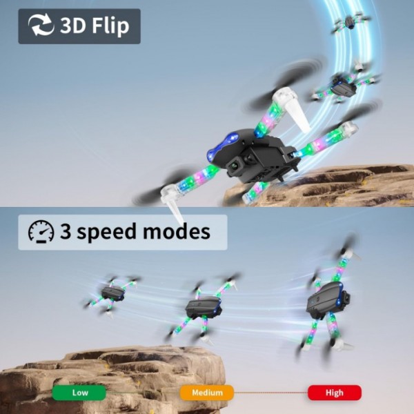 E99 LED Dual Camera Foldable Drone with 2 Batteries