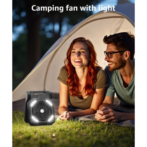 Camping Fan Solar Powered with LED Lantern & Power Bank