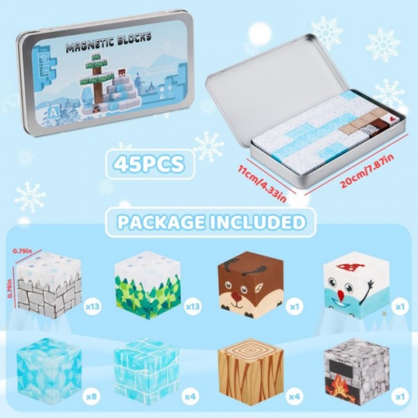 45 PCS Magnetic Block Toys with Iron Box