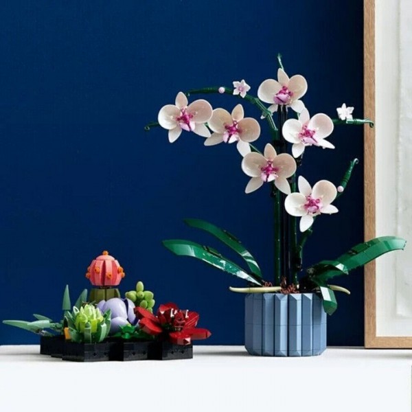 Artificial Orchid Building Block Set with Vase Home Decoration