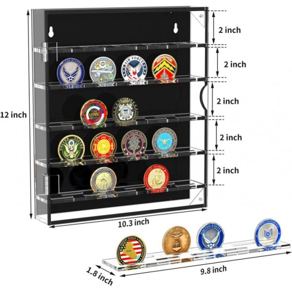 45 Coin Holder Challenge Coin Display Case Acrylic Military Medals Shadow Box
