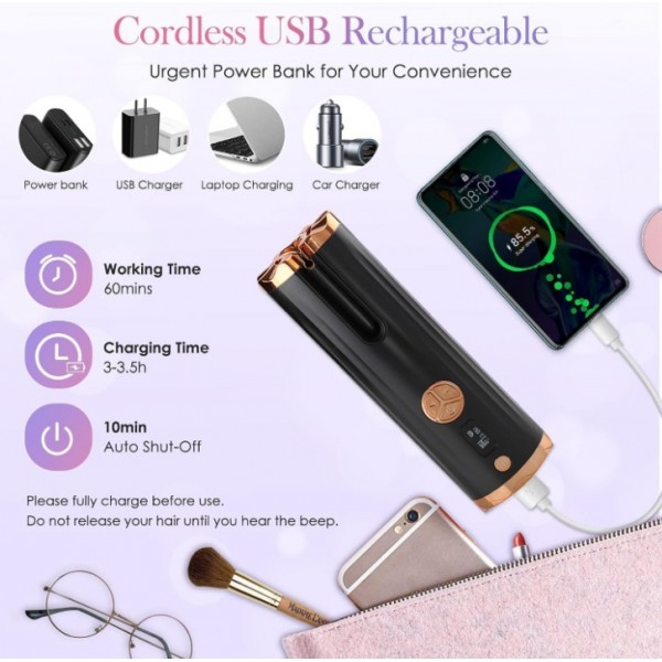 Cordless Automatic Hair Curler with 6 Temperature Settings