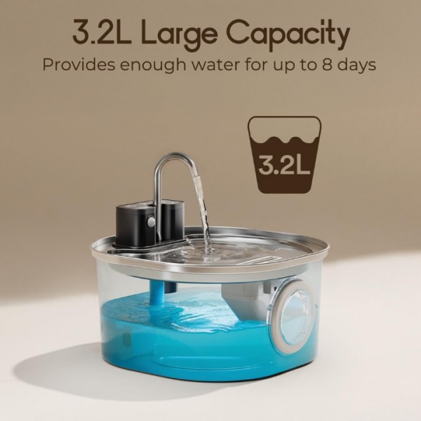 Wireless Stainless Steel Cat Water Fountain with 3.2L Capacity