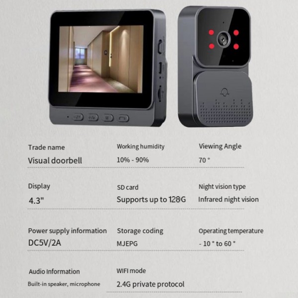Wireless Video Doorbell with 4.3" IPS Screen & Night Vision