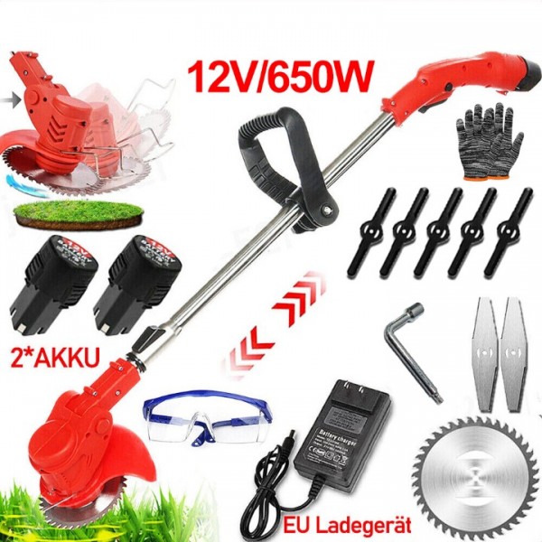 12V Cordless Lawn Mower – 650W Adjustable Grass Trimmer