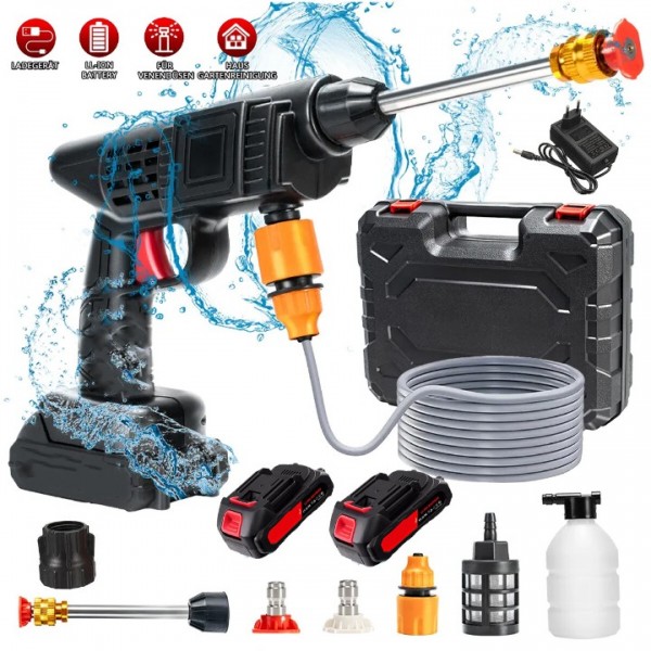 1500W Akku-Hochdruckreiniger für Auto & Haus – 2 Akkus inklusive – Mobiler Hochdruckreiniger mit Spritzpistole – Wasserdruckreiniger kabellos