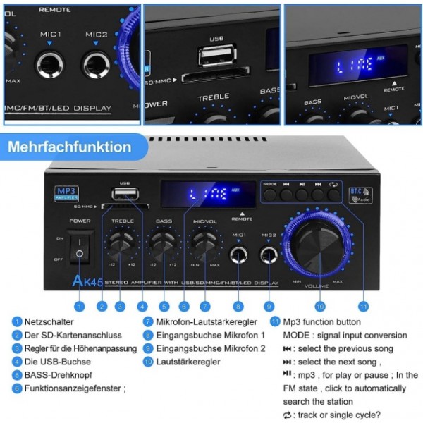 Bluetooth 2.0 Audio Amplifier with Karaoke FM